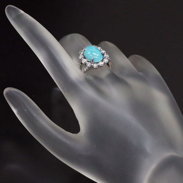 新品 Pt950 カボション パライバトルマリン ダイヤモンド リング 3.557ct D1.33ct【エスコレ】