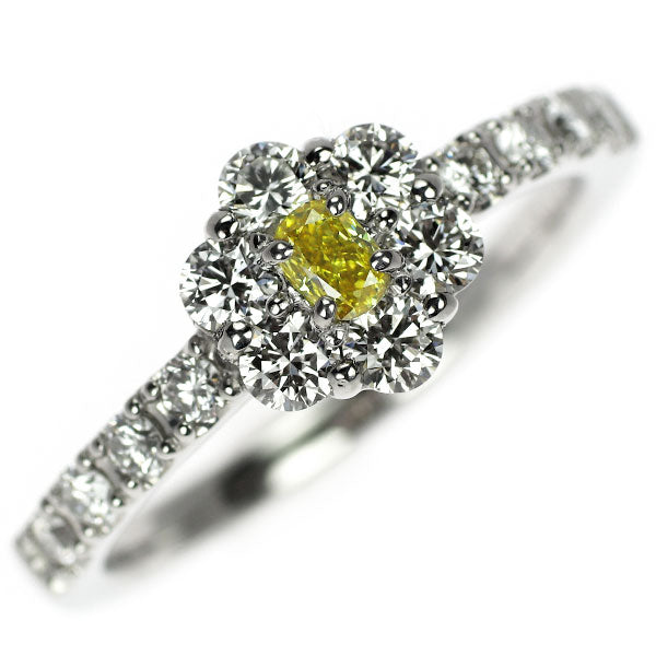 新品 Pt950 天然インテンスイエロー ダイヤモンド リング 0.123ct FIY VS2 D0.68ｃｔ 【エスコレ】