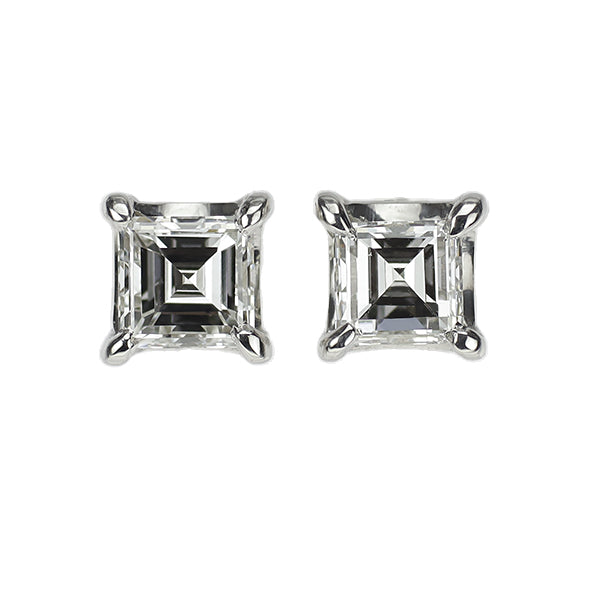 新品 Pt950/ Pt900 スクエアカット ダイヤモンド ピアス 0.432ct F VS1 4本爪スタッド【エスコレ】