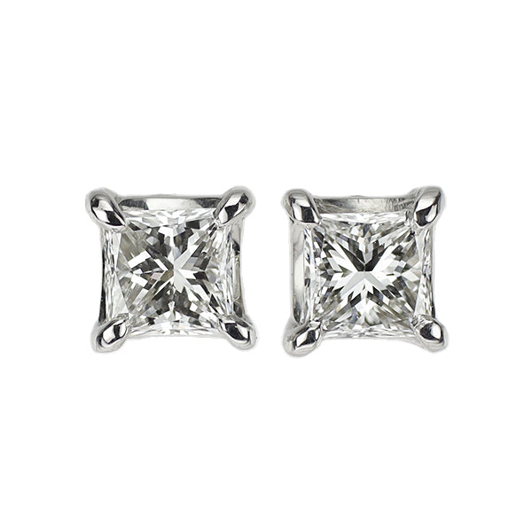 新品 Pt900/ Pt950 プリンセスカット ダイヤモンド ピアス 0.485ct F/H VVS2 VS1 4本爪スタッド【エスコレ】