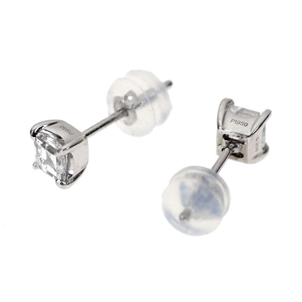 新品 Pt900/ Pt950 スクエアカット ダイヤモンド ピアス 0.511ct F VS1/SI1 4本爪スタッド【エスコレ】