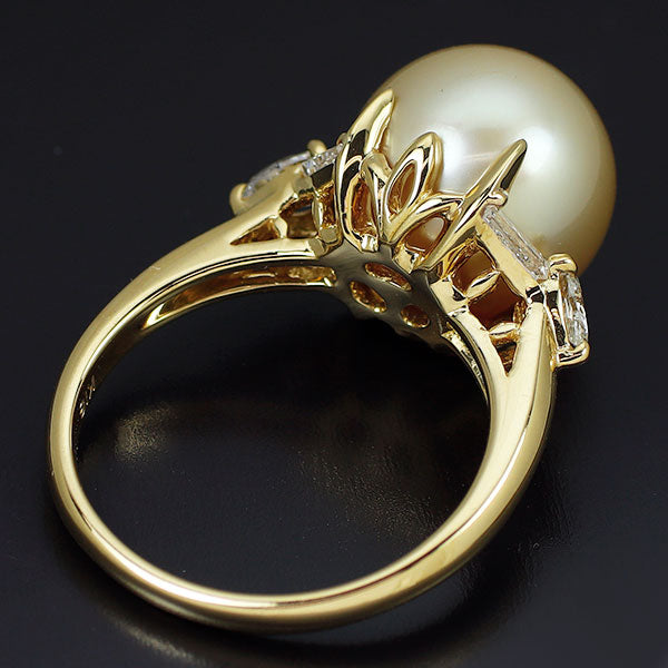K18YG 白蝶真珠 ダイヤモンド リング 径約11.3mm D0.55ct