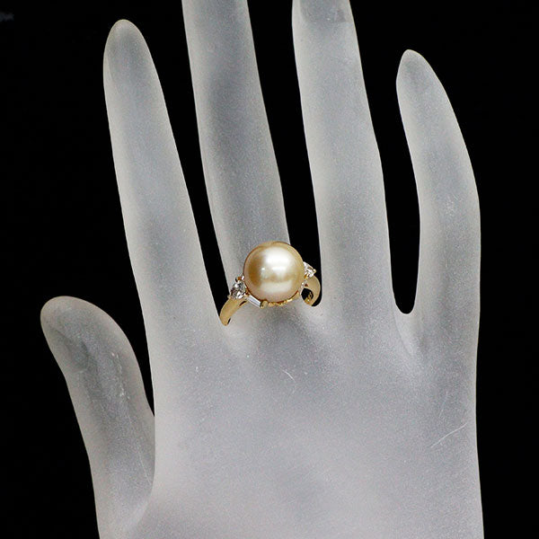K18YG 白蝶真珠 ダイヤモンド リング 径約11.3mm D0.55ct