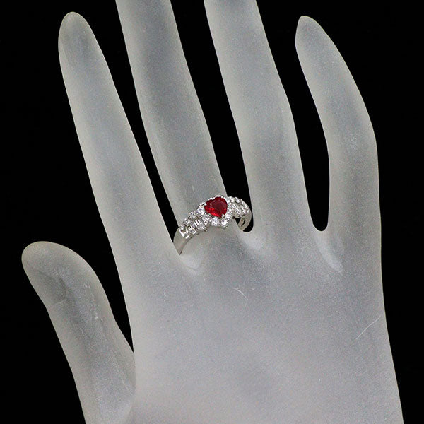 Pt900 ハートシェイプ ルビー ダイヤモンド リング 0.627ct D0.60ct