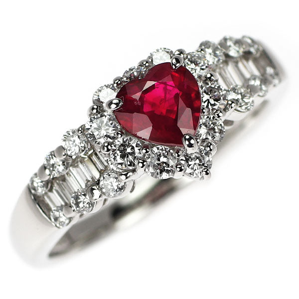 Pt900 ハートシェイプ ルビー ダイヤモンド リング 0.627ct D0.60ct