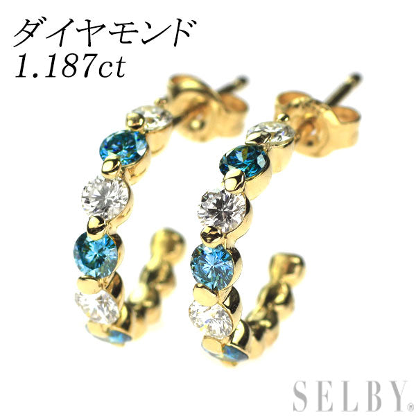 K18YG カラーレス/トリートブルー ダイヤモンド ピアス 1.187ct