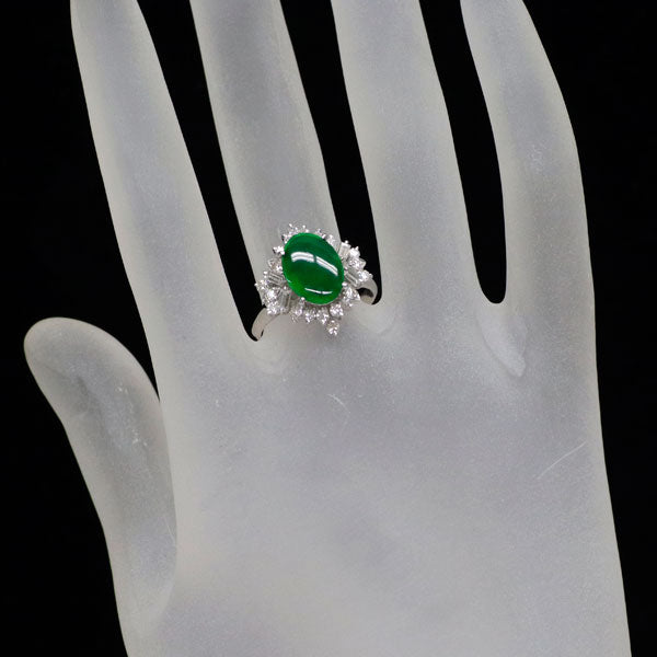 K14WG 翡翠 ダイヤモンド リング D0.96ct