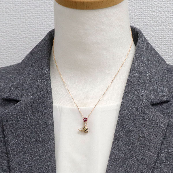 ポンテヴェキオ K18YG/PG ルビー サファイア ダイヤモンド ペンダントネックレス R0.20ct W/YS0.29ct D0.03ct BD0.22ct 蜂 フラワー