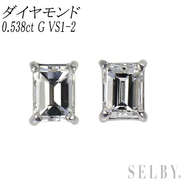 新品 Pt900 バゲットカット ダイヤモンド ピアス 0.538ct G VS1-2