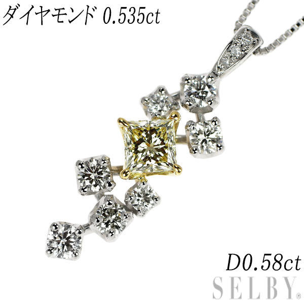 K18YG/Pt900/Pt850 プリンセスカット ダイヤモンド ペンダント