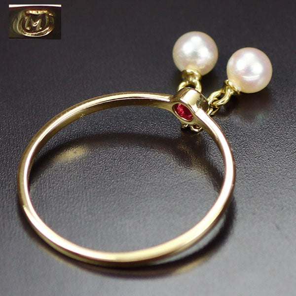 ミキモト K18YG ルビー アコヤベビーパール リング 径約 3.7mm