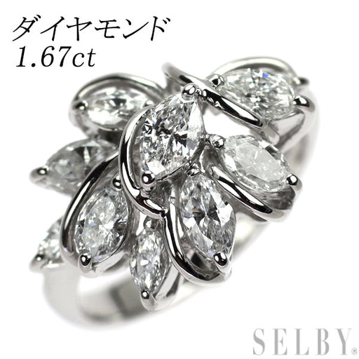 Pt900 マーキスカット ダイヤモンド リング 1.67ct 植物
