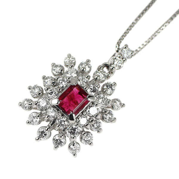 Pt レッドベリル ダイヤモンド ペンダントネックレス 0.153ct D0.50ct