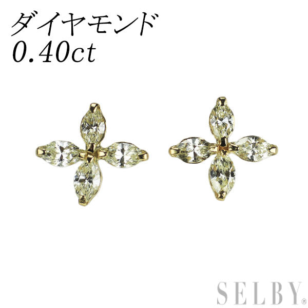 K18YG マーキスカット ダイヤモンド ピアス 0.40ct フラワー