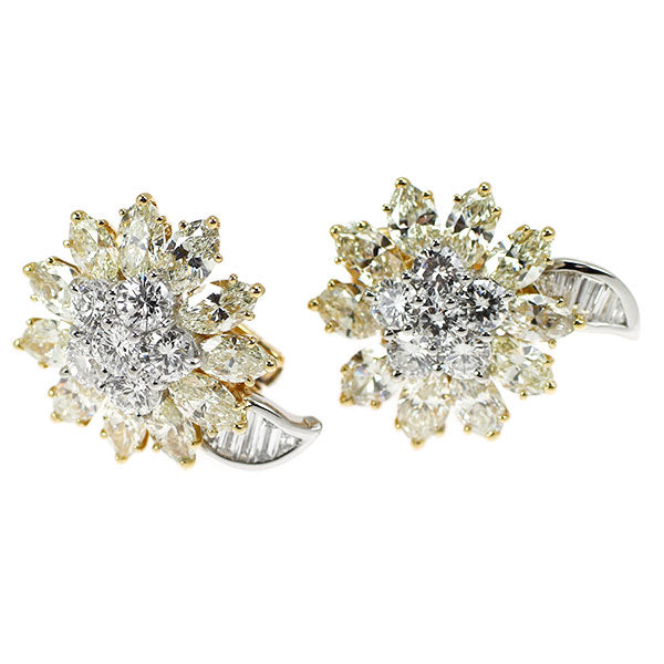 K18YG/Pt850 ダイヤモンド ピアス 2.70ct YD4.52ct フラワー