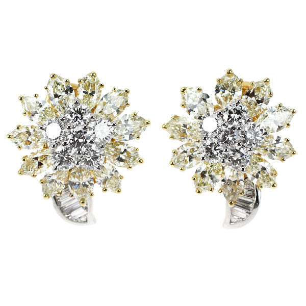 K18YG/Pt850 ダイヤモンド ピアス 2.70ct YD4.52ct フラワー