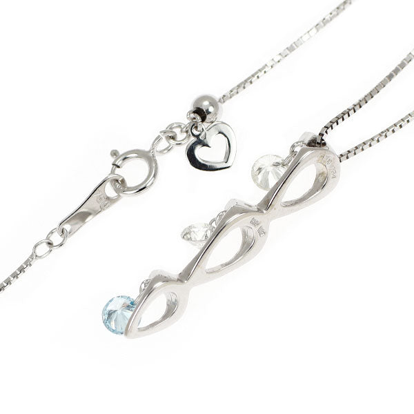 K18WG アイスブルー/カラーレス ダイヤモンド ペンダントネックレス 0.18ct D0.34ct