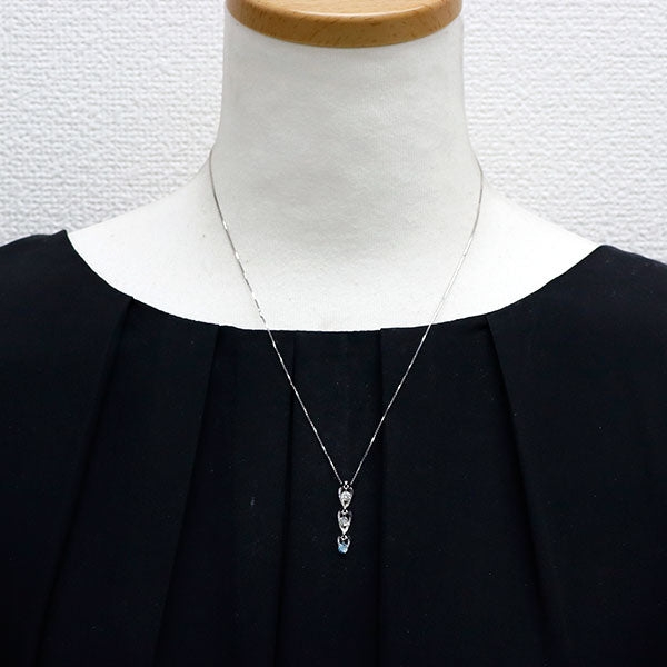 K18WG アイスブルー/カラーレス ダイヤモンド ペンダントネックレス 0.18ct D0.34ct