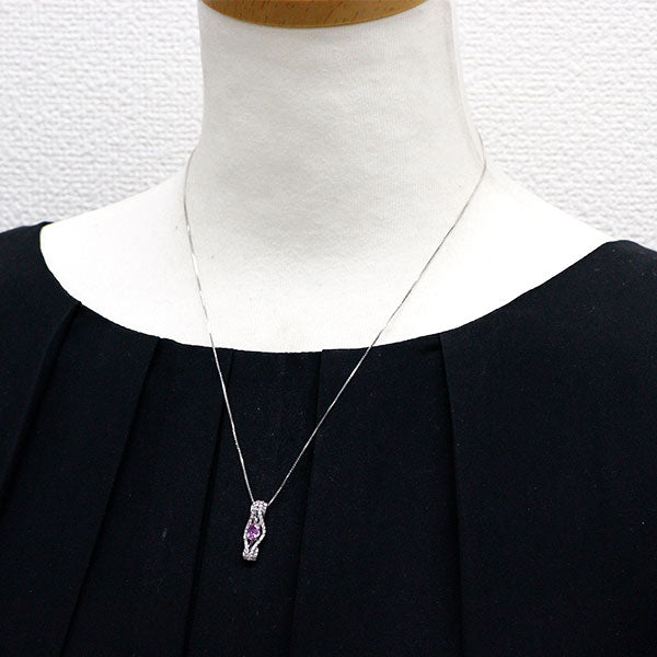 K18WG ピンクサファイア 天然ピンクダイヤモンド ペンダントネックレス 0.48ct PD0.25ct