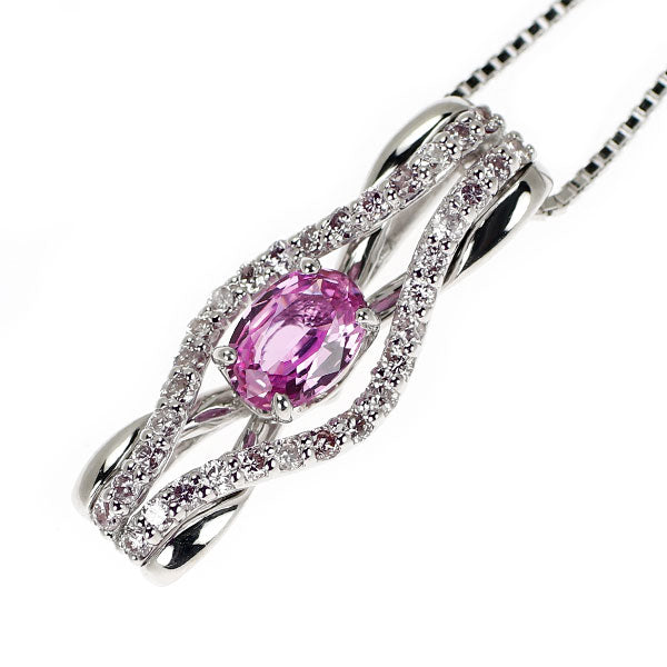 K18WG ピンクサファイア 天然ピンクダイヤモンド ペンダントネックレス 0.48ct PD0.25ct
