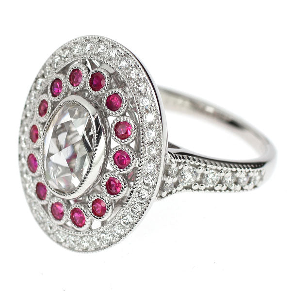 K18WG オーバルローズカット ダイヤモンド ルビー リング 1.267ct R0.41ct D0.606ct