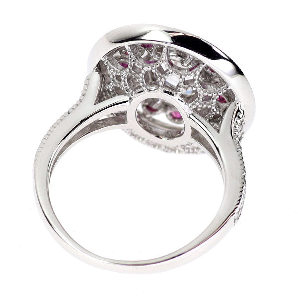 K18WG オーバルローズカット ダイヤモンド ルビー リング 1.267ct R0.41ct D0.606ct