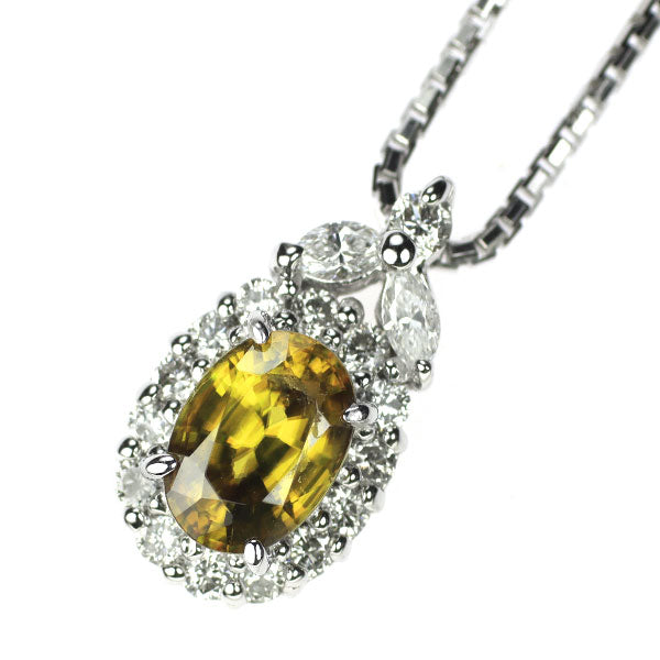 格安即決 K14WG スフェーン ダイヤモンド ペンダントネックレス 0.97ct D0 ダイヤモンド