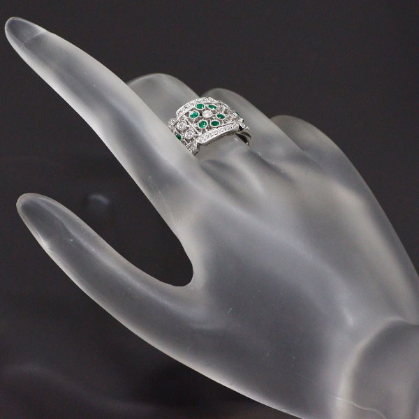 Pt900 エメラルド ダイヤモンド リング 0.15ct D0.35ct