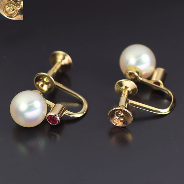 田崎真珠 K14YG アコヤ真珠 ルビー イヤリング 径約7.3mm — セルビー  