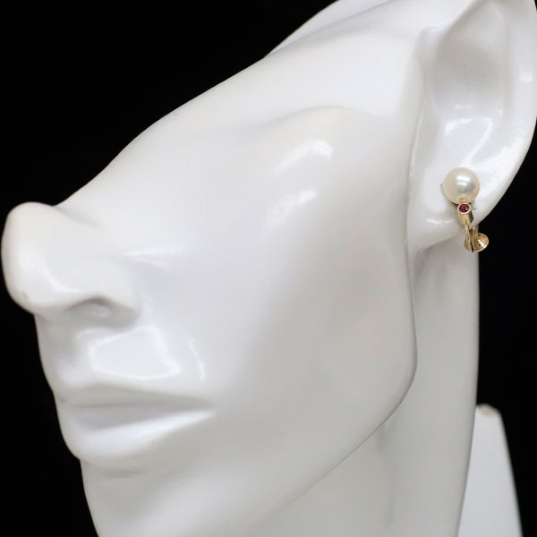 田崎真珠 K14YG アコヤ真珠 ルビー イヤリング 径約7.3mm — セルビー  