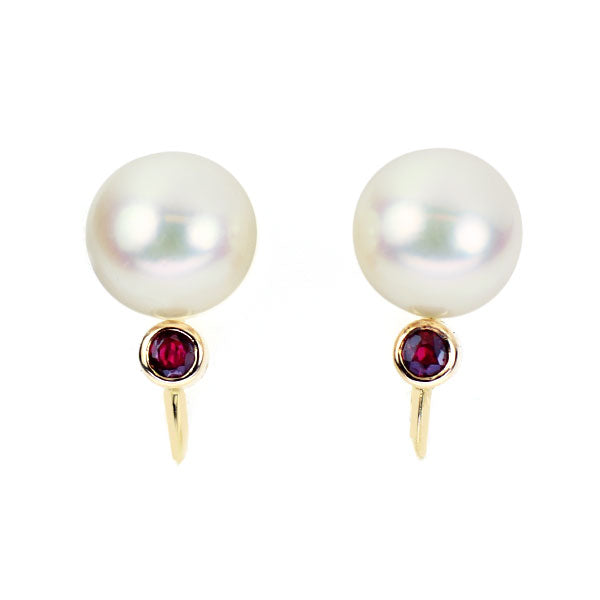 田崎真珠 K14YG アコヤ真珠 ルビー イヤリング 径約7.3mm — セルビー  