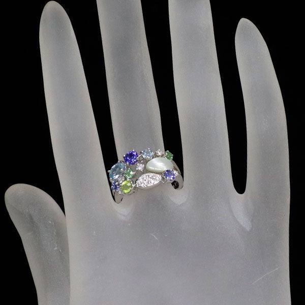 田崎真珠 K18WG カラーストーン ダイヤモンド リング D0.16ct