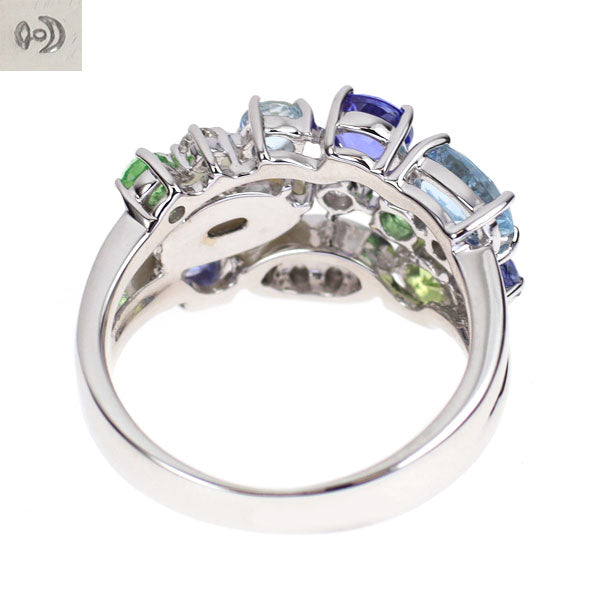 田崎真珠 K18WG カラーストーン ダイヤモンド リング D0.16ct