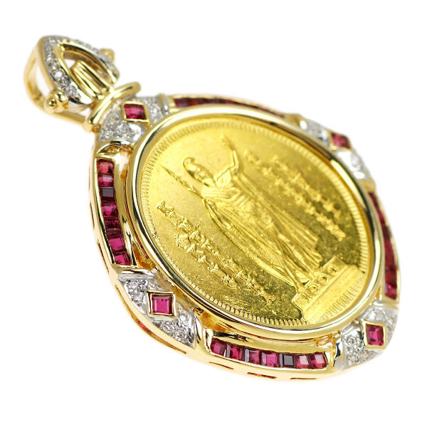 K24/ K18YG ルビー ダイヤモンド ペンダントトップ コイン 1/2oz