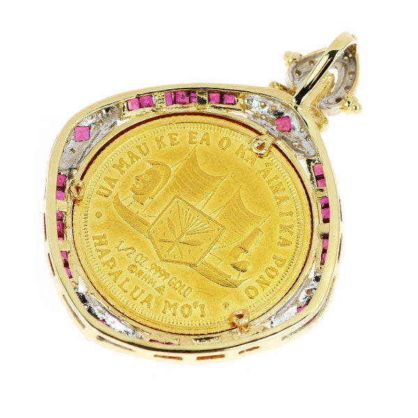 K24/ K18YG ルビー ダイヤモンド ペンダントトップ コイン 1/2oz
