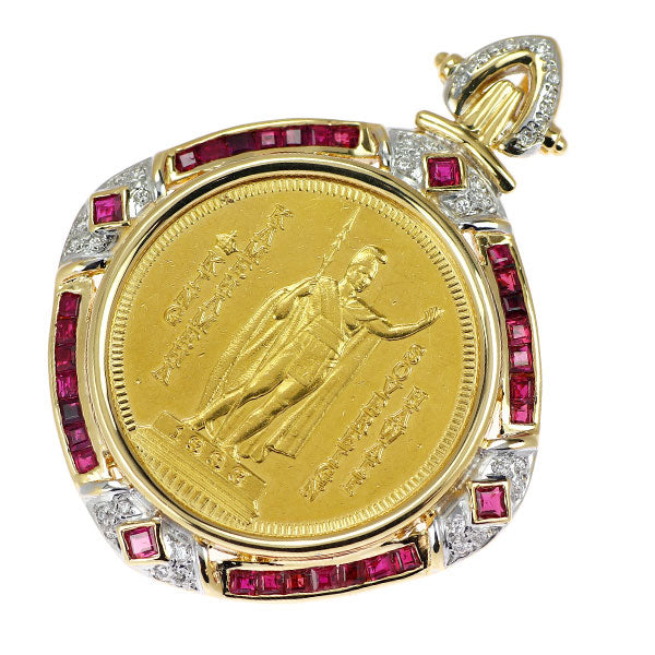 K24/ K18YG ルビー ダイヤモンド ペンダントトップ コイン 1/2oz
