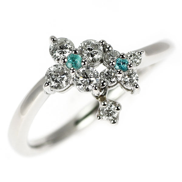 Pt900 パライバトルマリン ダイヤモンド リング 0.03ct D0.41ct フラワー