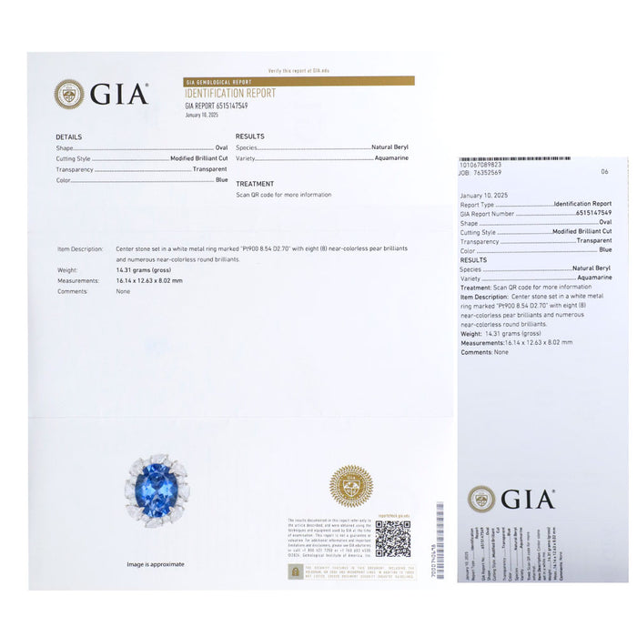 Pt900 アクアマリン ダイヤモンド リング 8.54ct D2.70ct