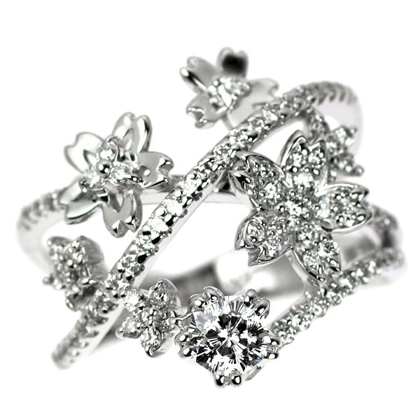 K18WG さくらカットダイヤモンド リング 0.316ct G SI1 D0.54ct 桜