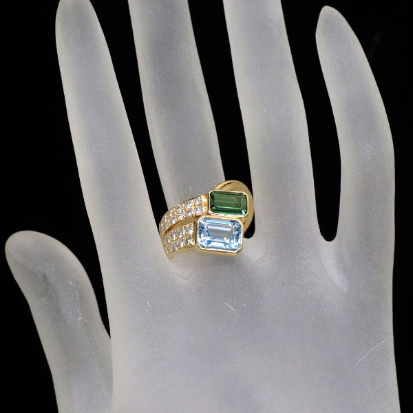 K18YG アクアマリン トルマリン ダイヤモンド リング 2.30ct T1.42ct D0.55ct
