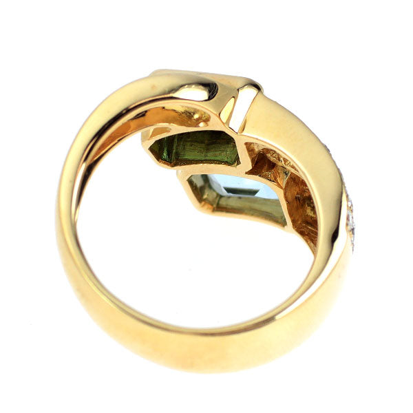 K18YG アクアマリン トルマリン ダイヤモンド リング 2.30ct T1.42ct D0.55ct