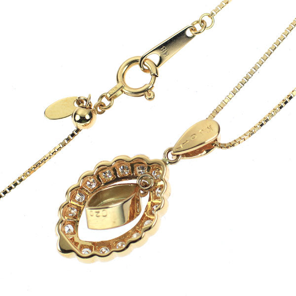 K18YG マーキスカット ダイヤモンド ペンダントネックレス 0.29ct D0.17ct