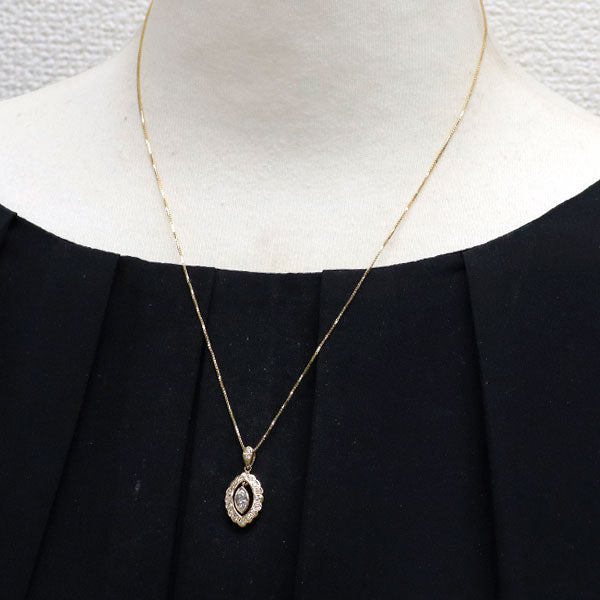 K18YG マーキスカット ダイヤモンド ペンダントネックレス 0.29ct D0.17ct