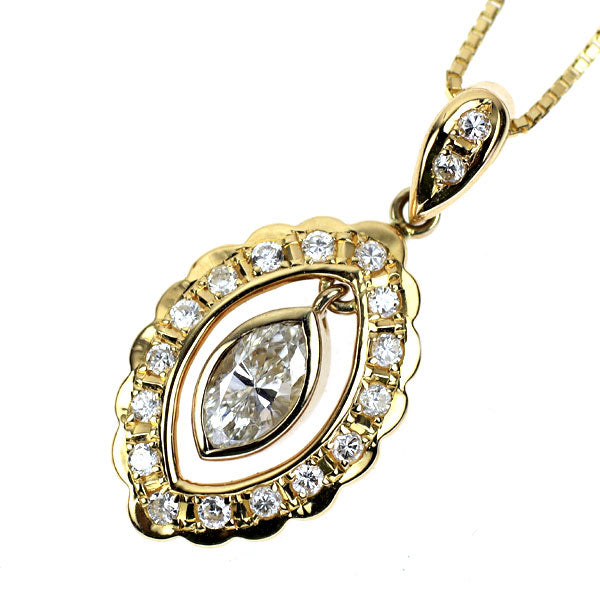 K18YG マーキスカット ダイヤモンド ペンダントネックレス 0.29ct D0.17ct