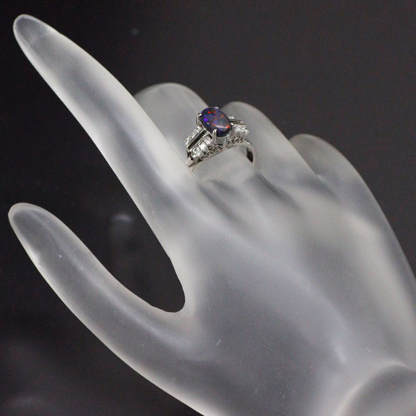 Pt900 ブラックオパール ダイヤモンド リング 1.49ct D0.20ct