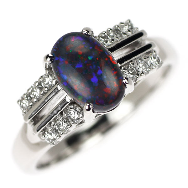 Pt900 ブラックオパール ダイヤモンド リング 1.49ct D0.20ct