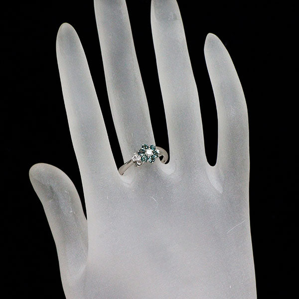 希少 Pt900 アレキサンドライト ダイヤモンド リング 0.35ct D0.15ct フラワー