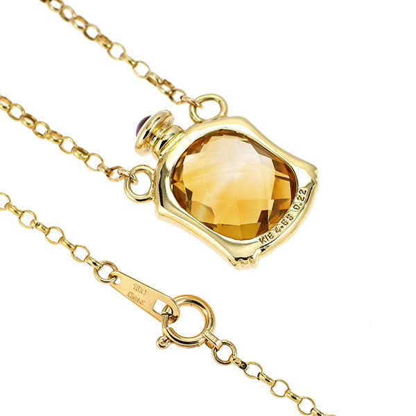 K18YG シトリン ルビー ペンダントネックレス 4.83ct 0.22ct パフュームボトルモチーフ