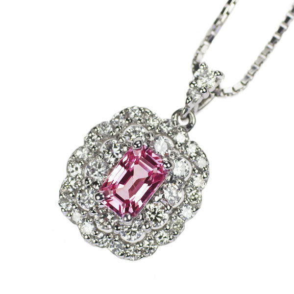 希少 Pt パパラチアサファイア ダイヤモンド ペンダントネックレス 0.412ct D0.33ct