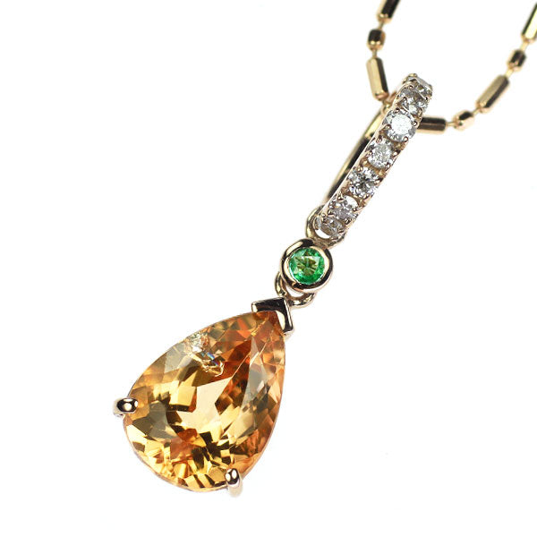 K18PG インペリアルトパーズ パライバトルマリン ダイヤモンド ペンダントネックレス 1.534ct T0.01ct D0.06ct